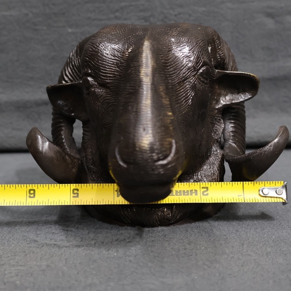 Solid Bronze Bighorn/Jacob Ram/Ewe Bust/ HEAD of ARIES w Horns Head Wall Mount - Picture 10 of 12